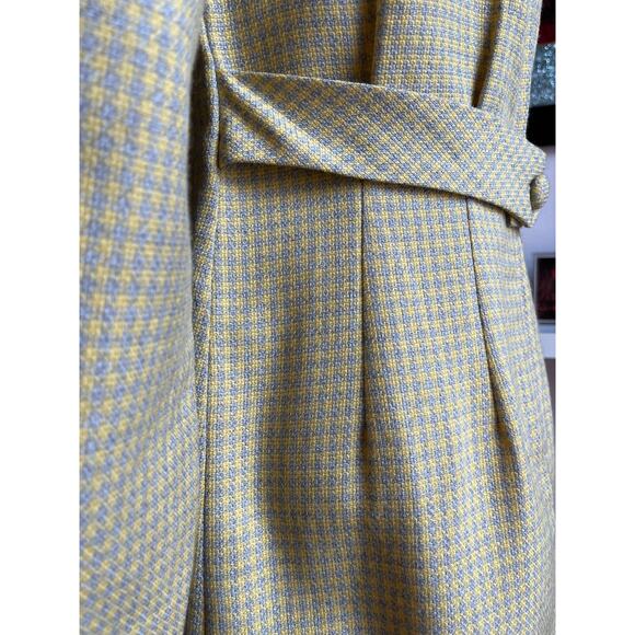Vintage 60s Yellow Micro Plaid Dress | Mad Men Sheath Tweed Knit | Size S/M - Picture 7 of 10
